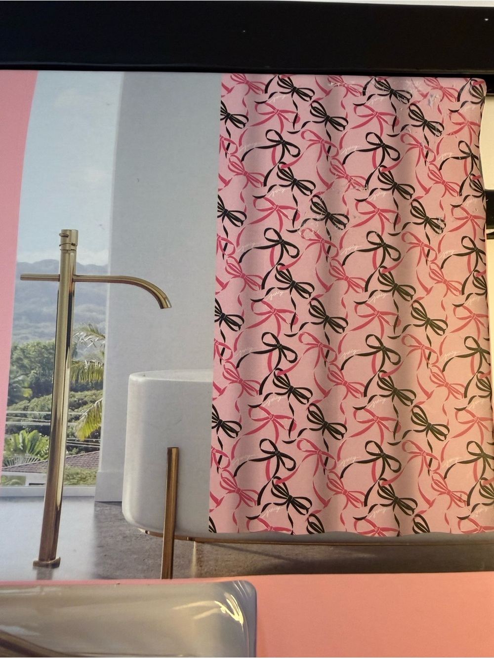 NWT Juicy Couture Home Coquette Bow Shower Curtain 14PC Set Pink Black